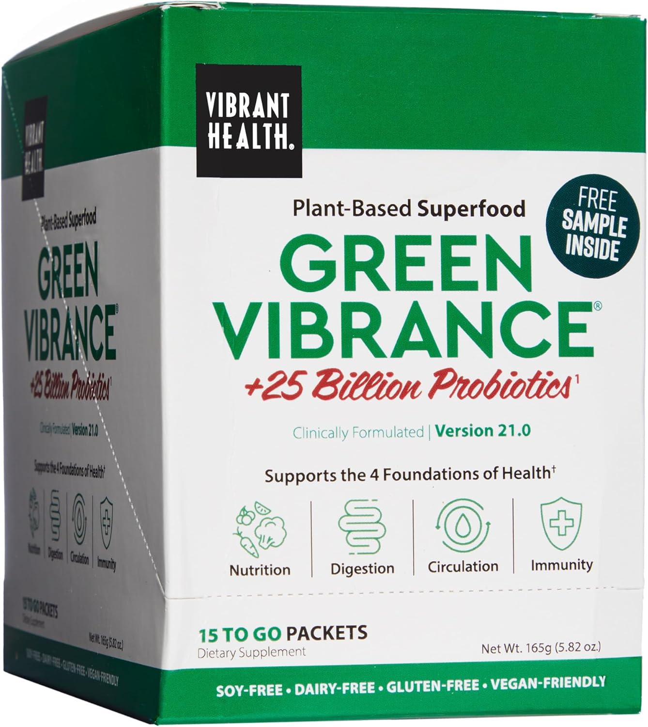 Vibrant Health, Green Vibrance Packets, Travel-Friendly Vegan Superfood Powder, 15 Packets