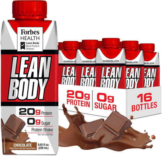 LABRADA NUTRITION - Lean Body RTD Whey Protein Shake, Convenient On-The-Go Meal Replacement Shake for Men & Women, 20 grams of Protein – Zero Sugar, Lactose & Gluten Free, Chocolate (Pack of 16)