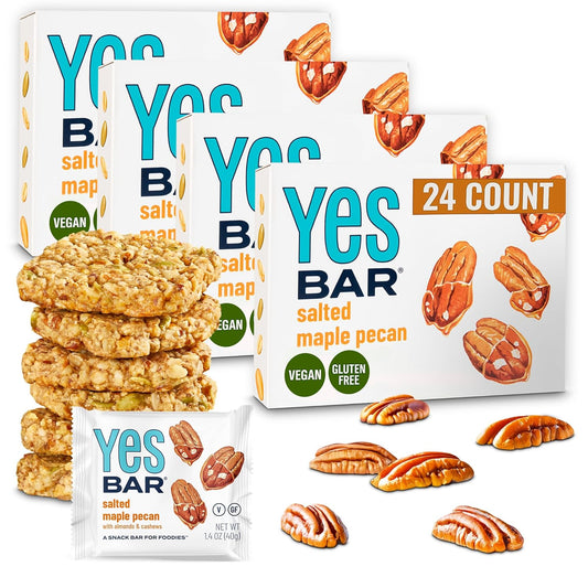 The YES Bar – Salted Maple Pecan – Plant Based Protein, Decadent Snack Bar – Vegan, Paleo, Gluten Free, Dairy Free, Low Sugar, Healthy Snack, Breakfast, Low Carb, Keto Friendly (24 Count)