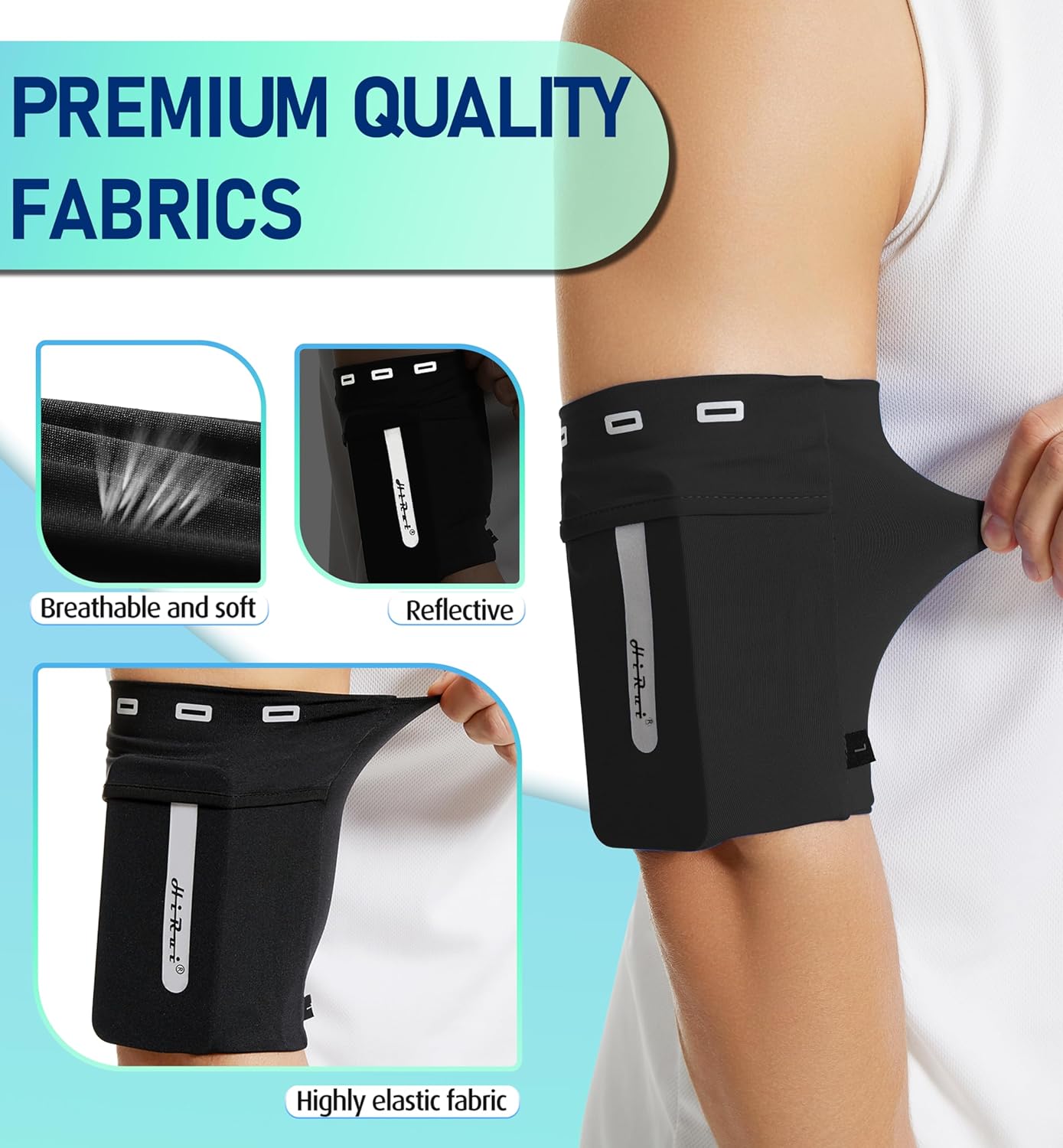 HiRui Running Armband Sleeve Universal Sports Armband Cell Phone Holder Armband for Exercise Workout, Compatible with iPhone 16/15/14/13/Plus/Pro Samsung Galaxy All Phones (XL, Black)