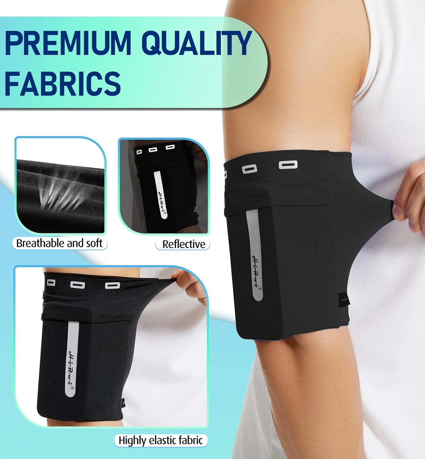 HiRui Running Armband Sleeve Universal Sports Armband Cell Phone Holder Armband for Exercise Workout, Compatible with iPhone 16/15/14/13/Plus/Pro Samsung Galaxy All Phones (M, Black)