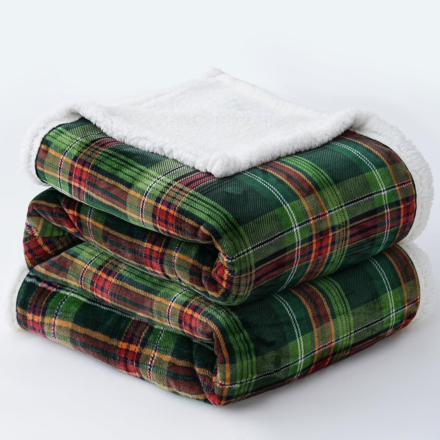 PU MEI Sherpa Fleece Throw Blanket 80" x 90" Reversible Plush Fluffy Large Big Blanket Lattice Flannel Blankets for All Season Use, Chrismas Green
