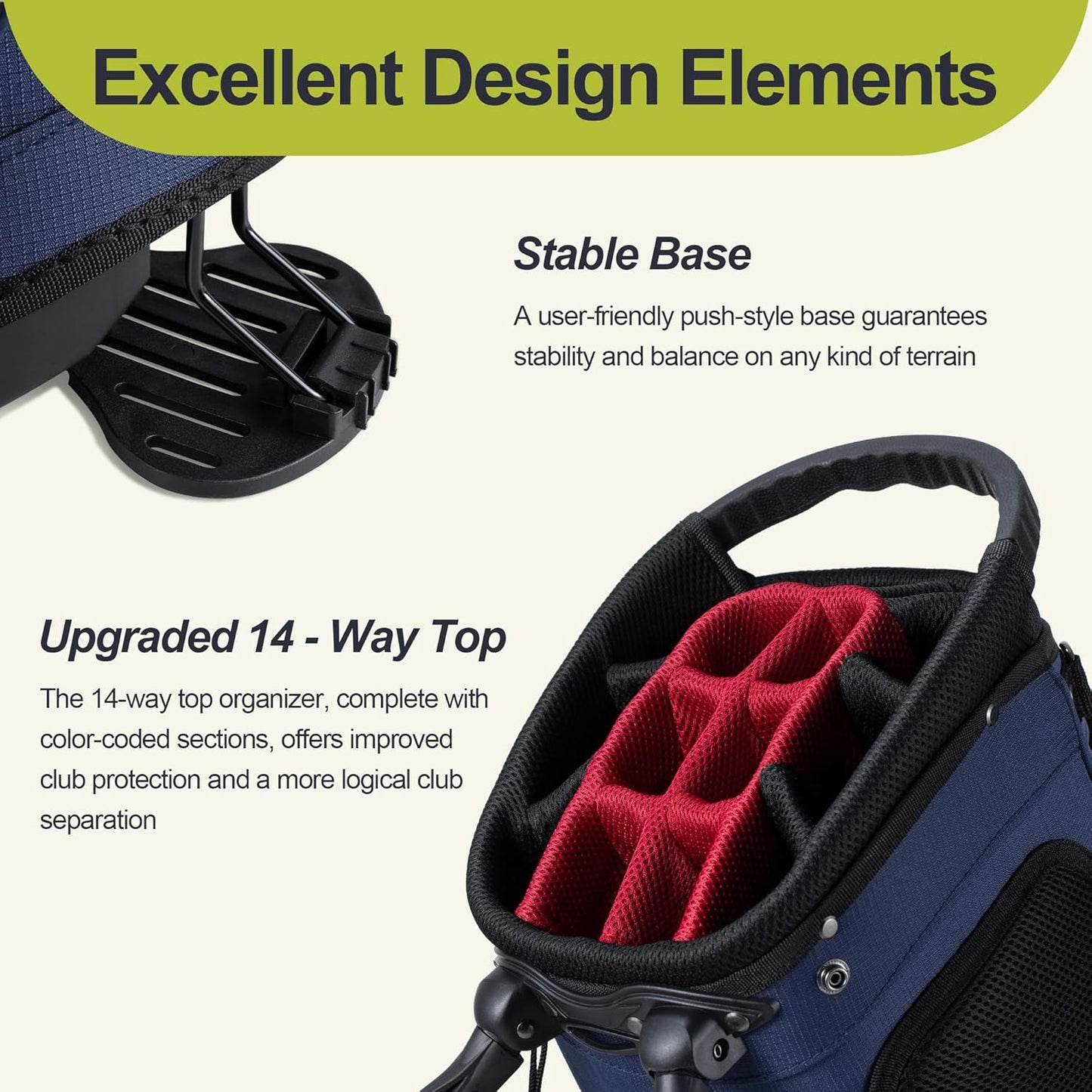 14 Way Golf Stand Bag, Golf Bags for Men with Stand, Top Dividers Ergonomic with 10 Pockets