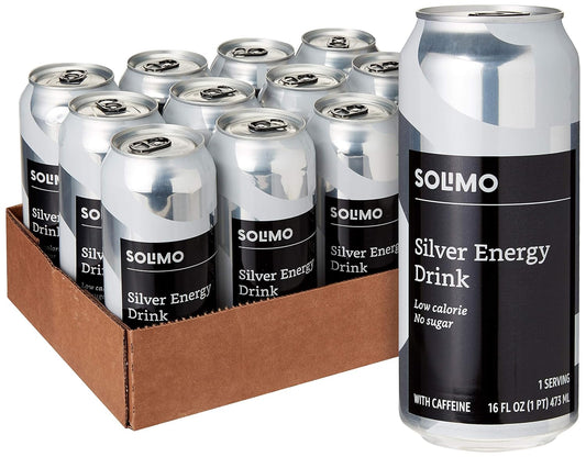 Amazon Brand - Solimo Silver Energy Drink, Sugar-Free, Vegan, Low-Calorie, 16 fl oz (Pack of 12)