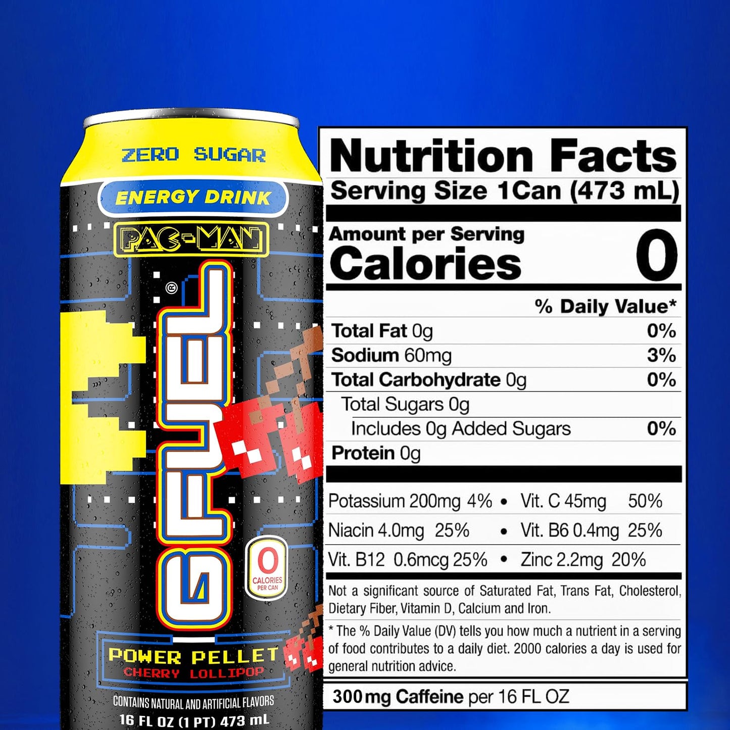 G Fuel Energy Drink, Cherry Lollipop, Sugar Free Beverage with 140mg Caffeine, Daily Energy Boost with Focus Amino, Vitamin + Antioxidants, 16 oz Cans (Pac-Man Power Pellet, 12-Pack)