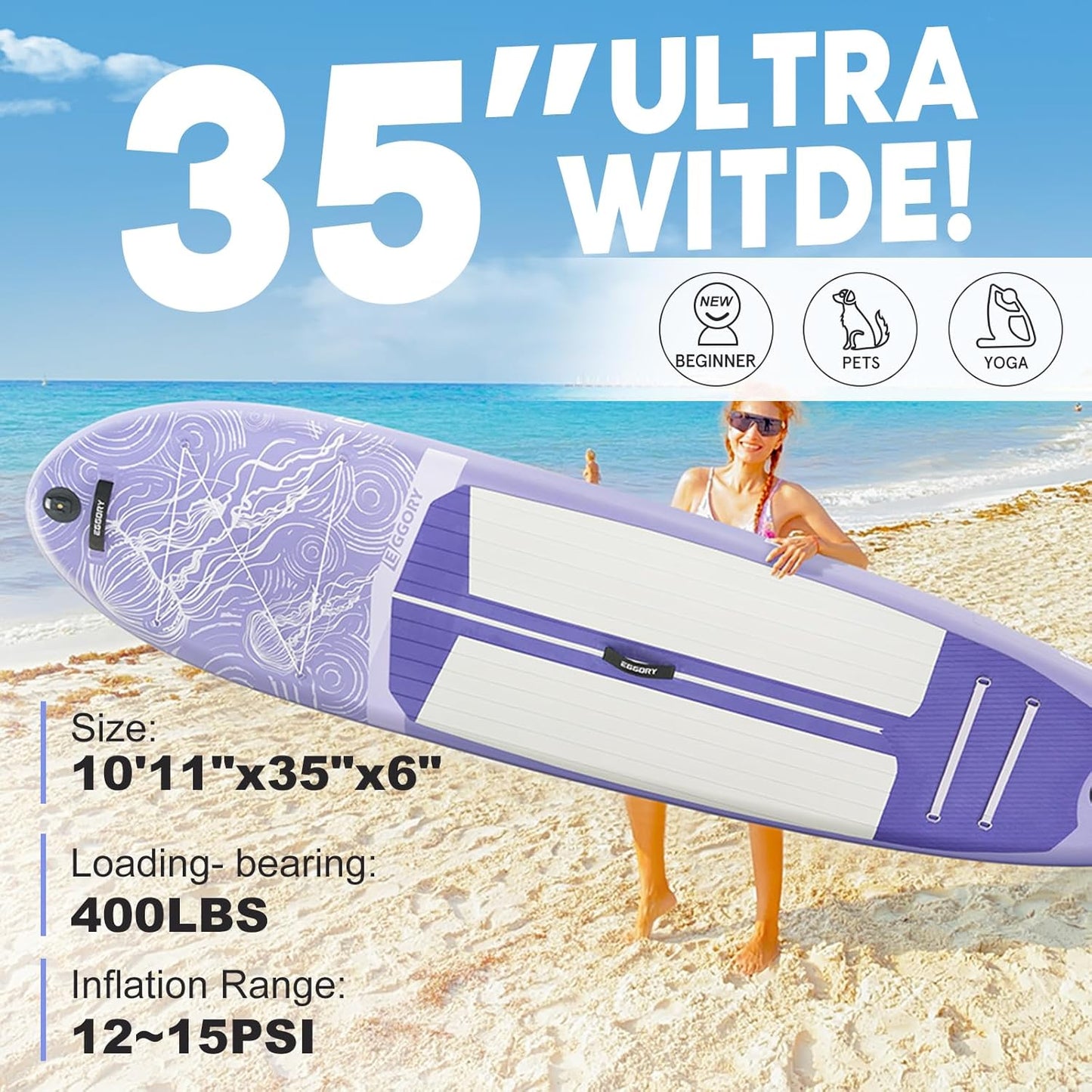Inflatable Paddle Board,Stand Up Paddle Board Set, Extra Wide SUP Board with Removable Fin, Floating Paddle, Hand Pump, Waterproof Phone Pouch,Traveling Board