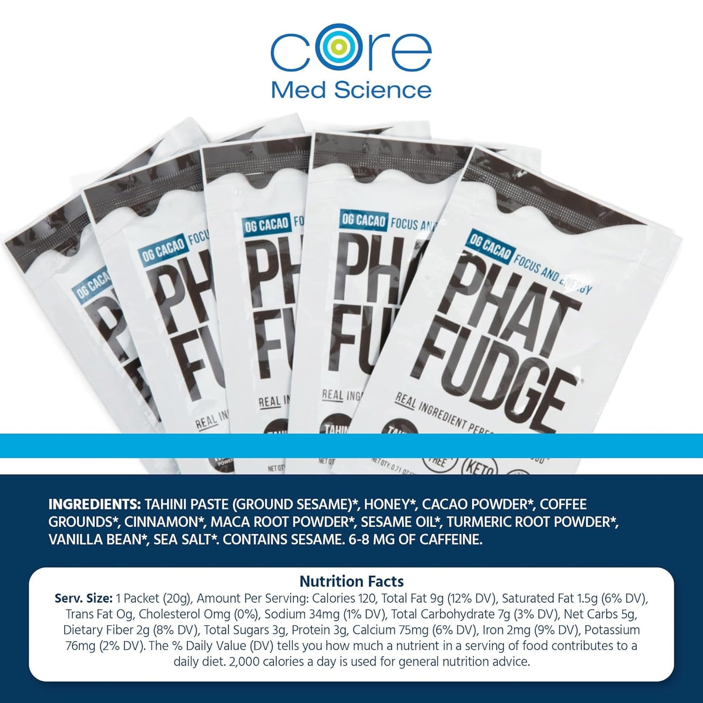 Phat Fudge, OG Cacao Butter Substitute for Energy & Performance, 12 Sachets - Real Ingredient Performance Food Made with Organic Tahini, Honey & Cacao Powder for Focus - Keto Friendly & Gluten-Free