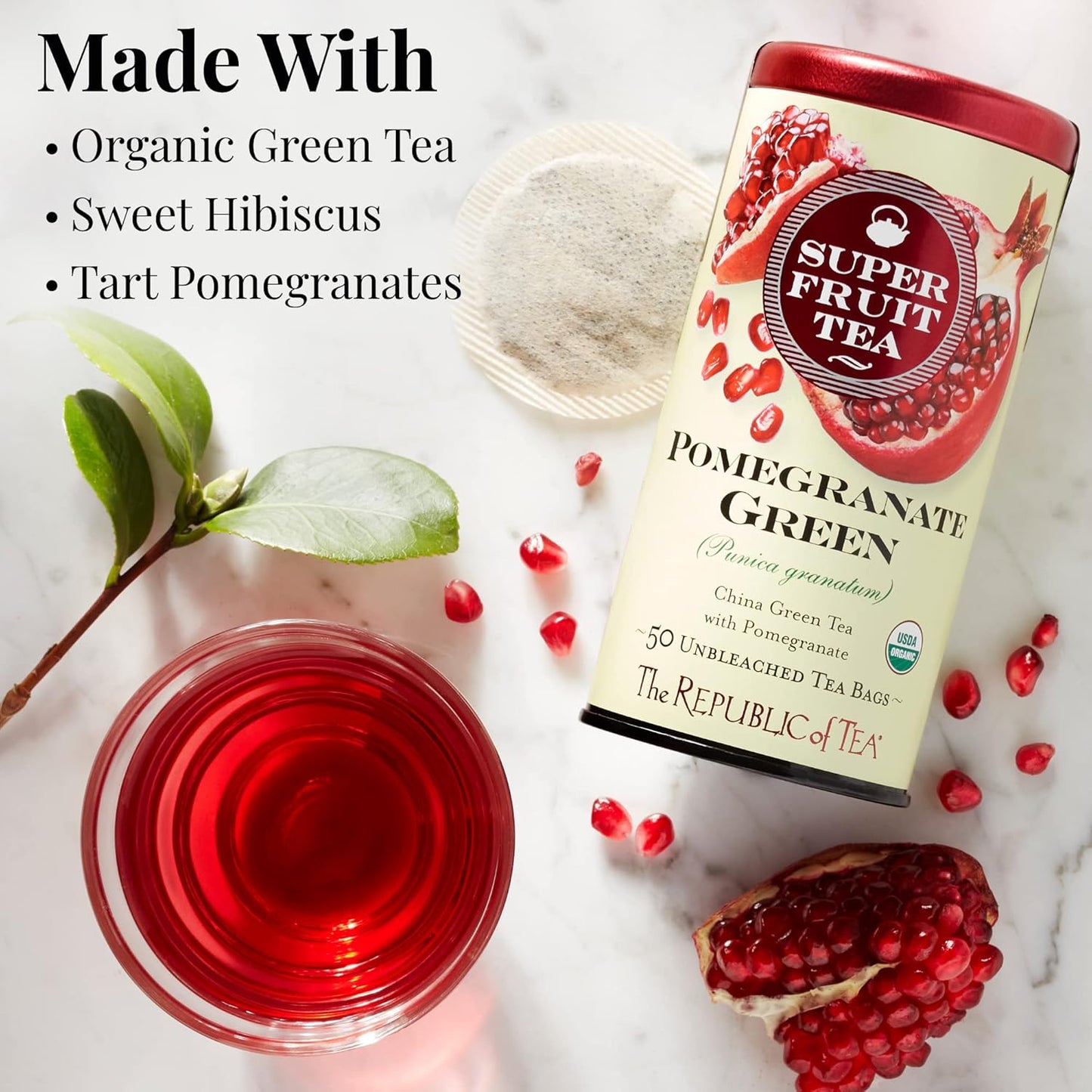 The Republic of Tea Organic Pomegranate Green Tea, 250 Tea Bags, Superfruit Premium Green Tea Blend