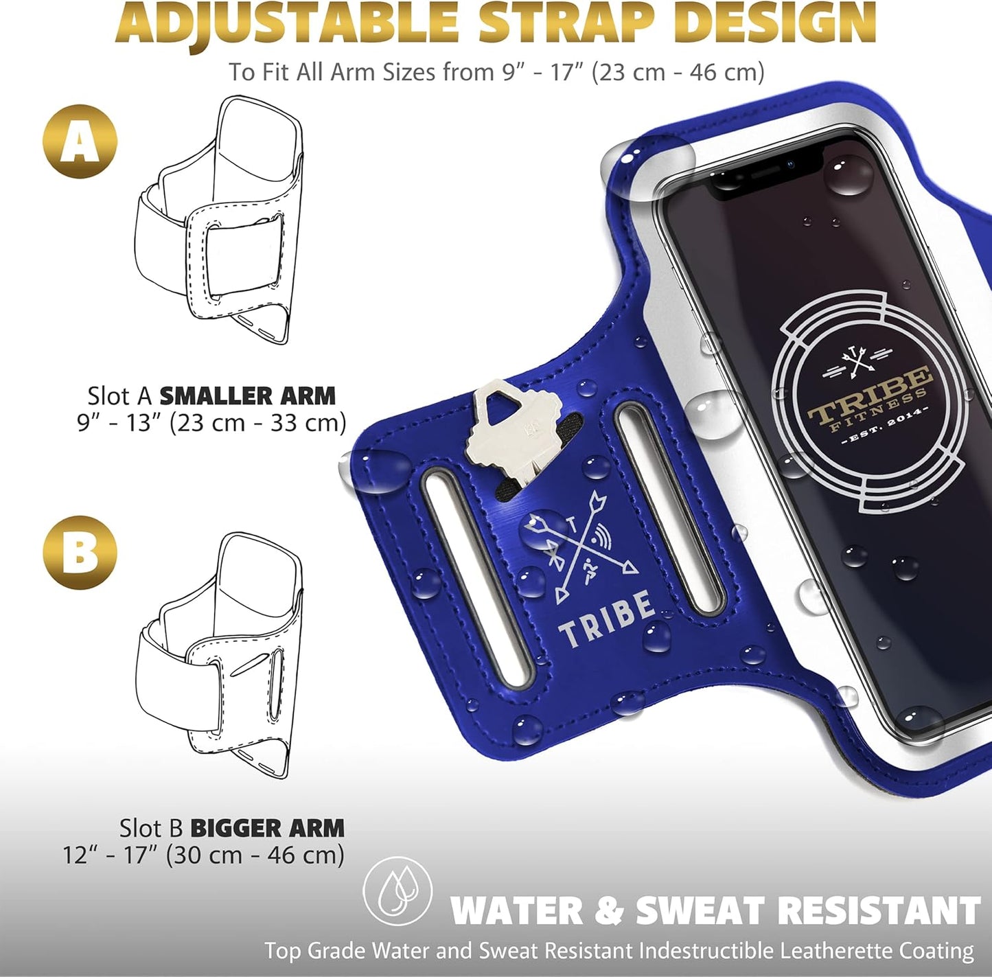 TRIBE Running Phone Holder Armband. iPhone & Galaxy Cell Phone Sports Arm Bands for Women, Men, Runners, Jogging, Walking, Exercise & Gym Workout. Fits All Smartphones. Adjustable Strap, CC/Key Pocket