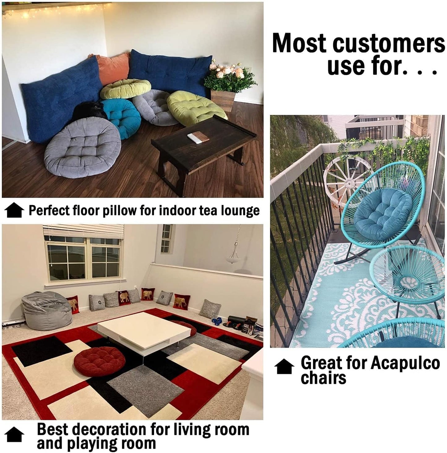 Tiita Floor Pillows Cushions Round Chair Cushion Outdoor Seat Pads for Sitting Meditation Yoga Living Room Sofa Balcony 22x22 Inch, Black