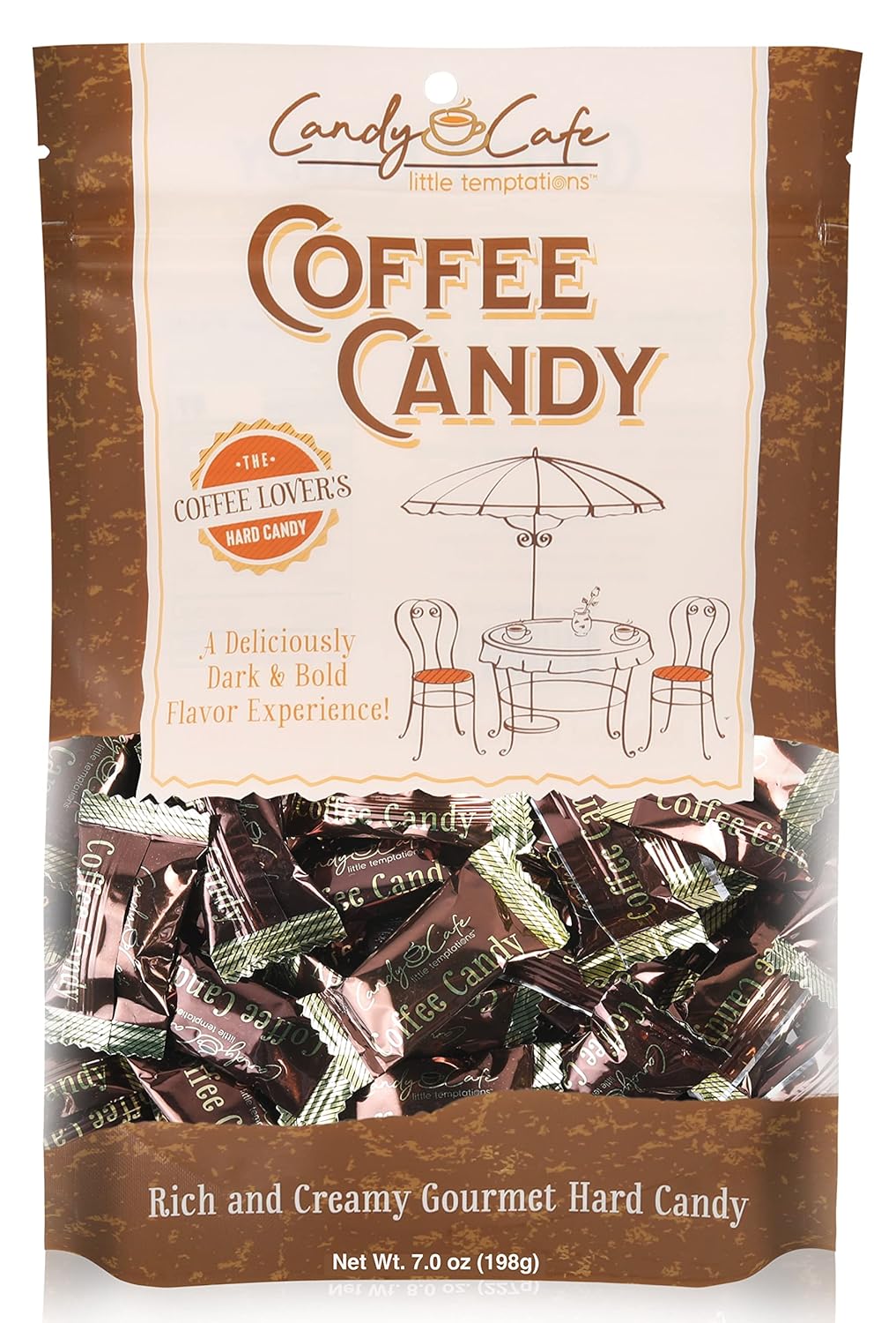 Candy Shop Coffee Candy, Dark Coffee Candy, Rich and Creamy Gourmet Hard Candy, Authentic Brazilian Coffee Flavor, Individually Wrapped, Resealable Bag (Coffee, 7 Oz)