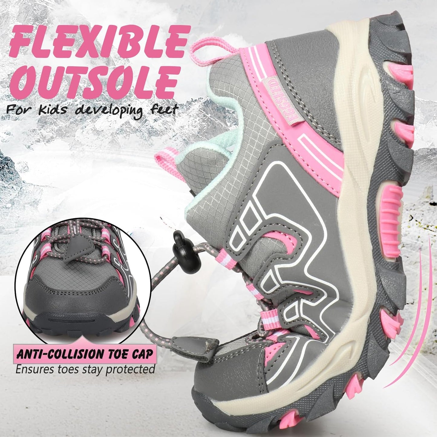 UOVO Boys Girls Hiking Shoes Kids Waterproof Running Trail Fashion Sneakers Breathable Lightweight Non-Slip Outdoor Walking Sports Shoe(Little/Big Kids)