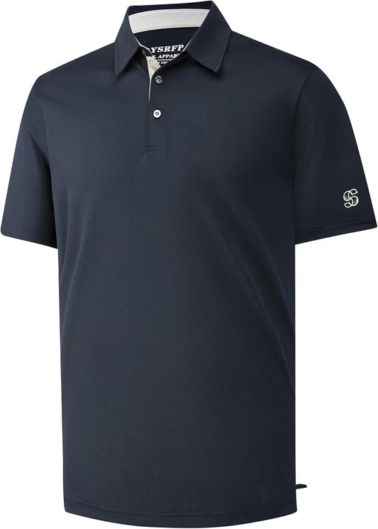 Mens Golf Shirt Short Sleeve Moisture Wicking Dry Fit Performance Solid Casual Pique Collared Golf Polo Shirts for Men