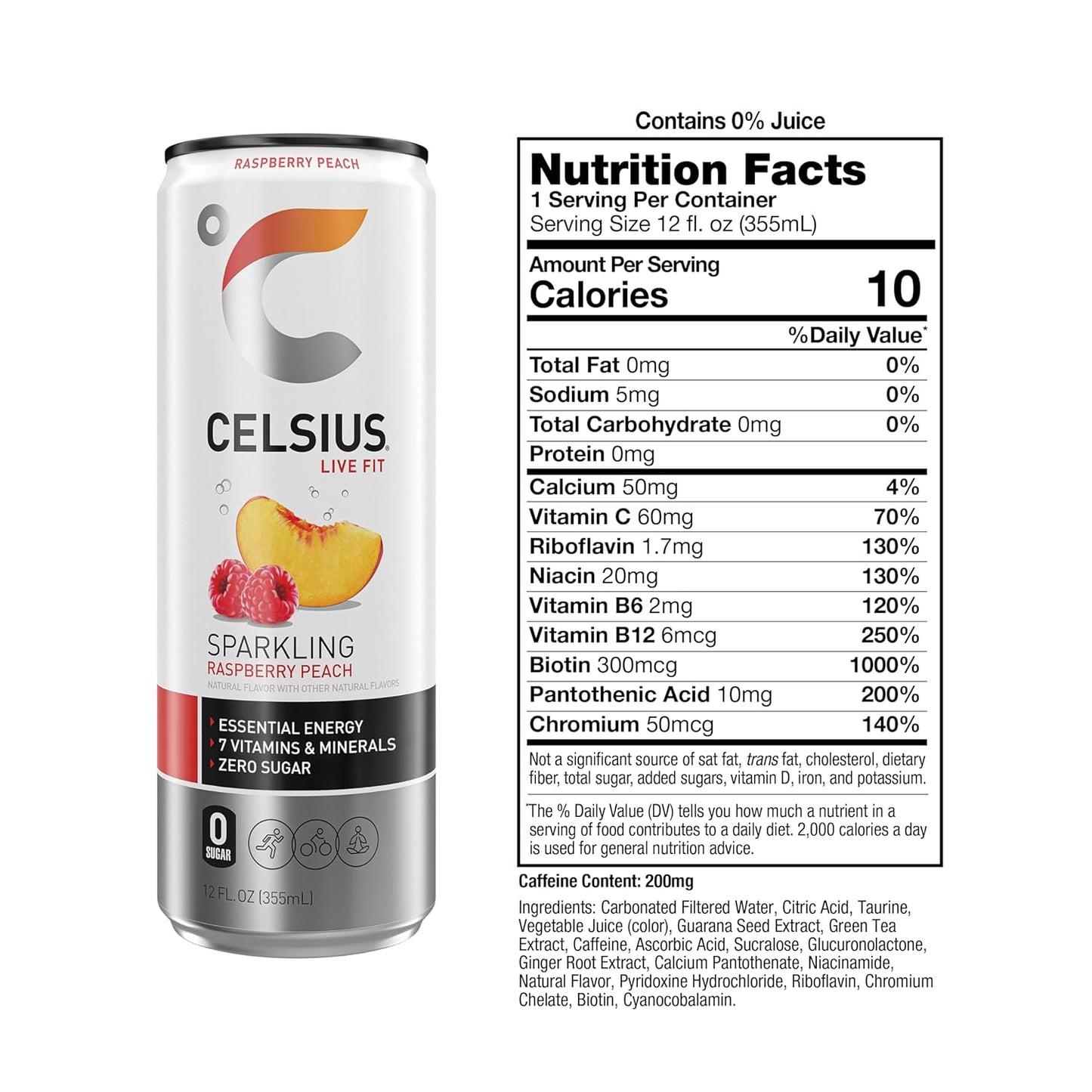 CELSIUS Sparkling Raspberry Peach, Sugar Free Energy Drink, 12 Fl Oz (Pack of 12)