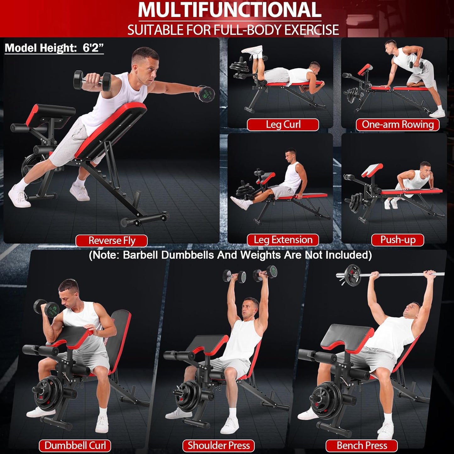 OPPSDECOR Adjustable Weight Bench with Leg Extension, Leg Curl - 800 LBS Heavy Duty Workout Bench for Home Gym - Preacher Curl, Flat, Incline, Decline Sit Up - Full Body Workout