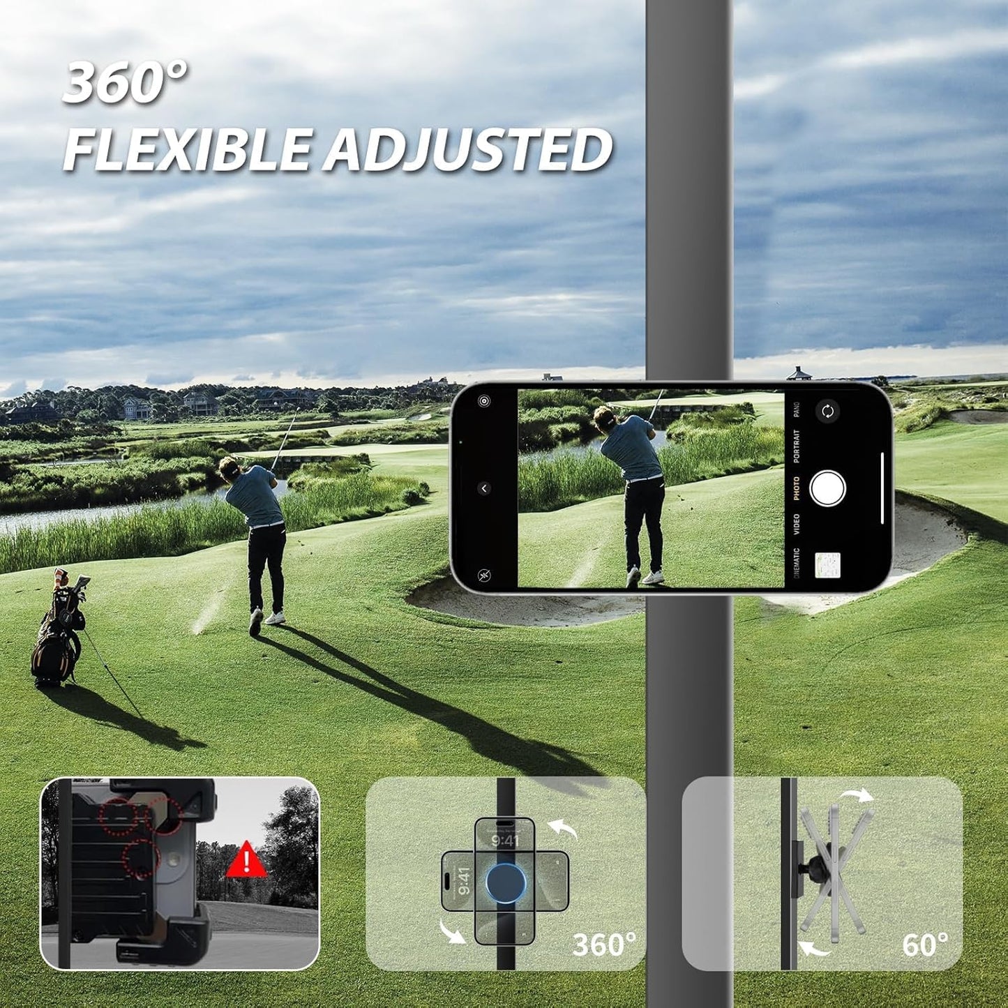 Magnetic Golf Cart Phone Holder Work with Magsafe iPhone 16-12 Series and All Phones, Fits Yamaha, EZGO, Club Car Golf Cart, Alloy Strong Magnetic Phone Mount for Gym, Kitchen, with Metal Ring