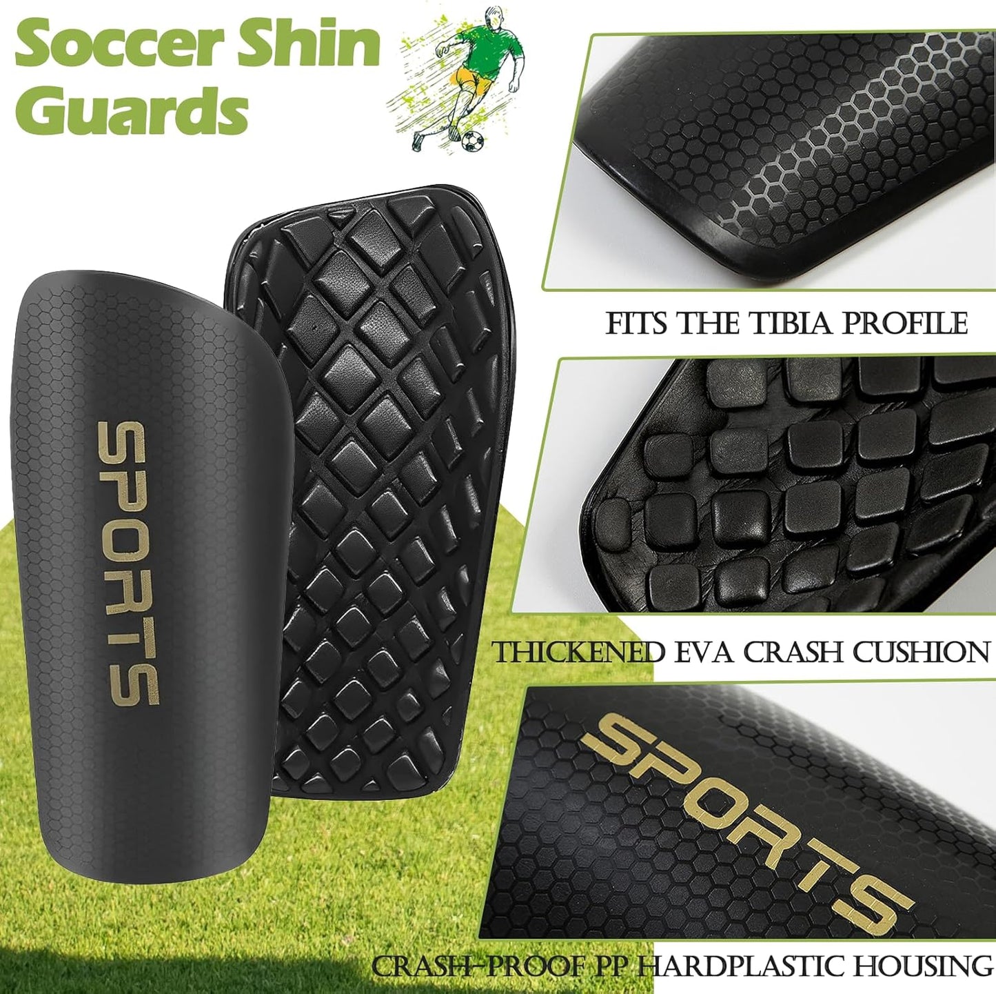2 Pair Kids Grip Soccer Socks and 2 Pair Shin Guard Sleeves,1 Pack Shin Guards and 4 Shin Straps for Soccer Football Sports