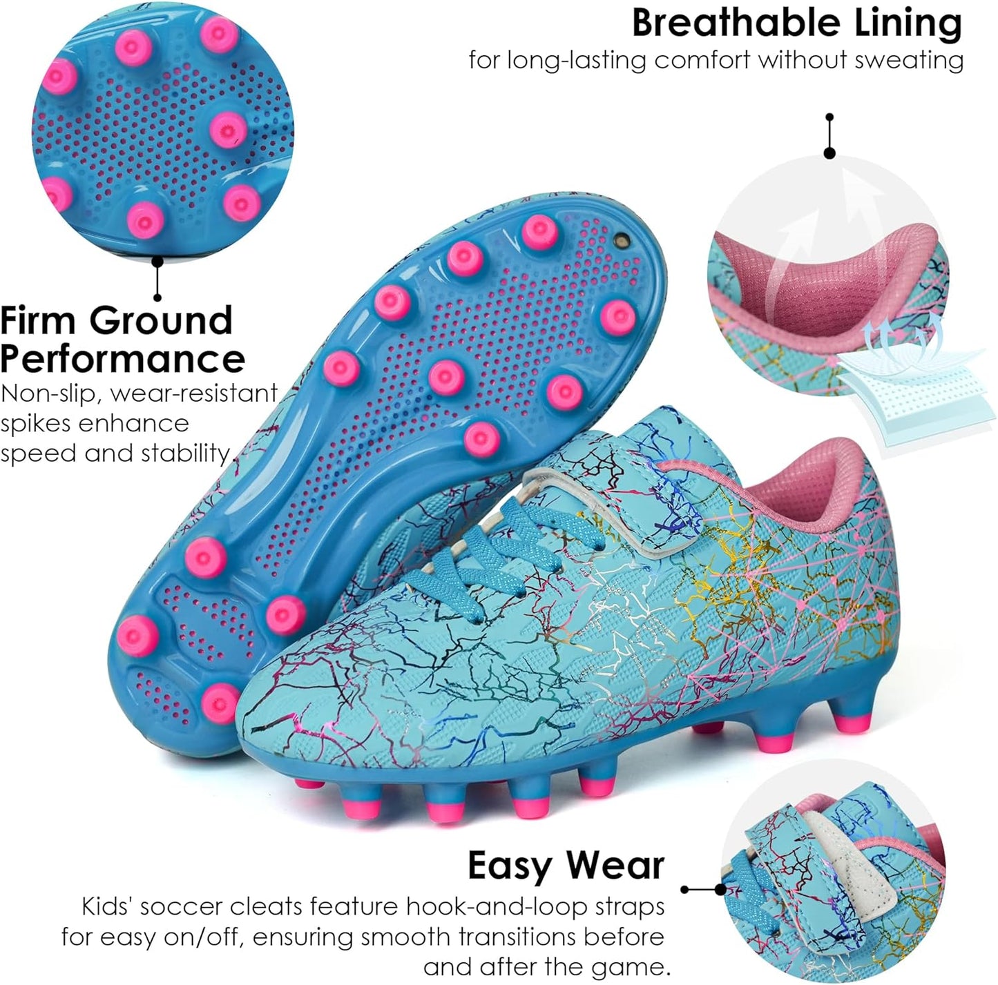 brooman Kids Firm Ground Soccer Cleats Boys Girls Football Cleats with Soccer Socks