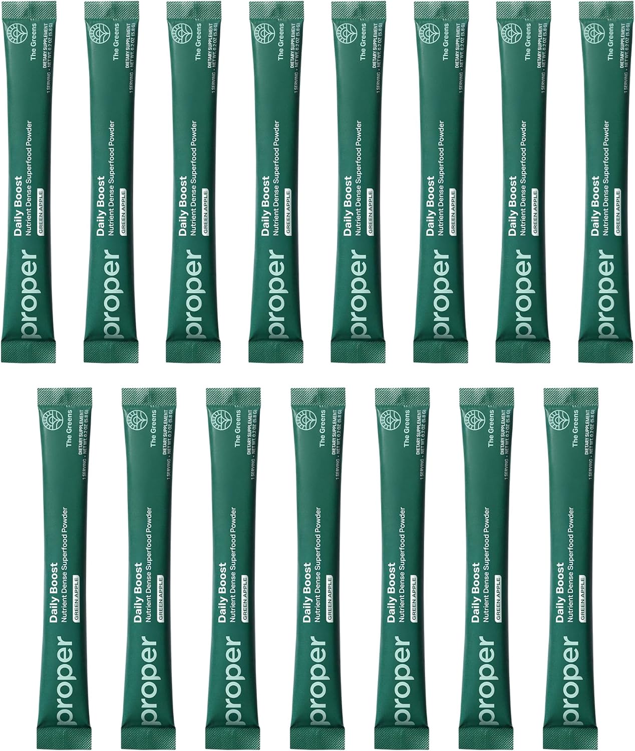 Proper, The Greens Daily Boost Organic Greens Powder. Whole Food, Apple Flavor Veggie Powder Superfood with Wheatgrass, Spirulina, Chlorella, Probiotics. Daily Drink Mix for Wellness and Digestion