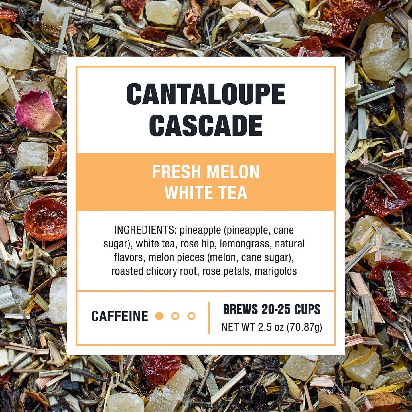 Tiesta Tea - Cantaloupe Cascade Tea, Loose Leaf, Fresh Melon White Tea, Premium Low Caffeine Tea Blend, Make Hot or Iced & Up to 25 Cups, 2.5 oz Resealable Pouch