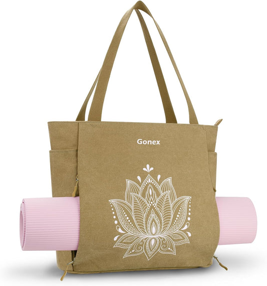 Gonex Yoga Mat Bag, Large Tote Bag with Multi Pockets for Women Men, Canvas Mat Carrier, Full Zipper Easy Access for Pilates Gym Travel