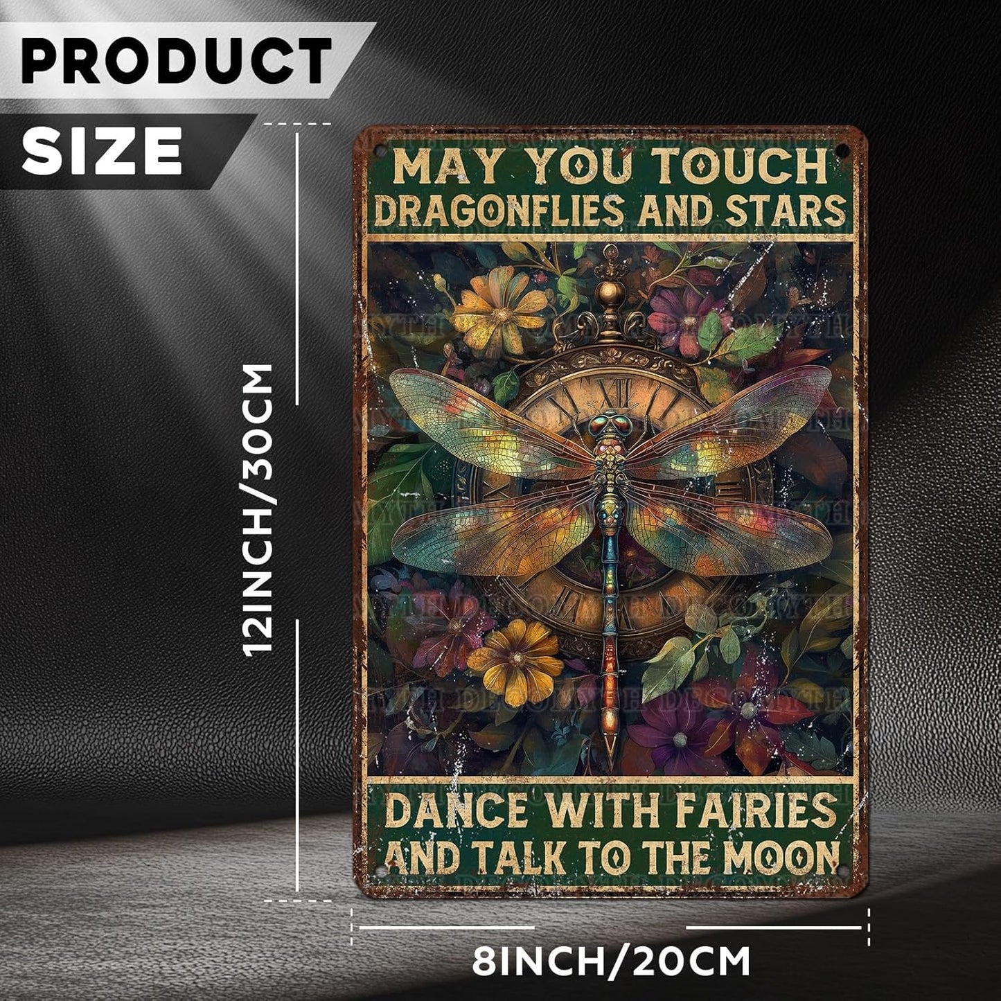 Vintage Dragonfly Tin Sign May You Touch Dragonflies And Stars Dance With Fairies And Talk To The Moon Retro Metal Poster Funny Wall Art Cafe Toilet Farm Room Garden Plaque Outdoor 12 * 8inch