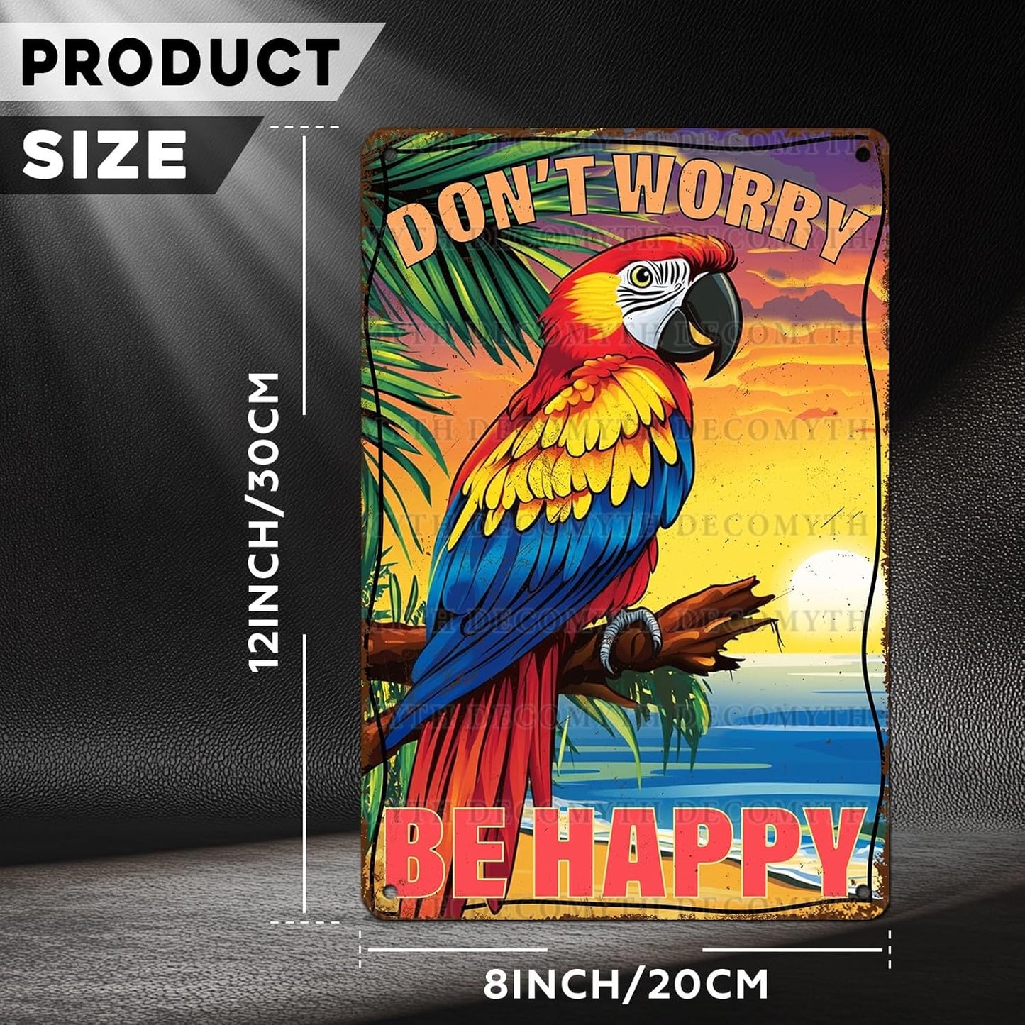 Vintage Tin Sign Don't Worry Be Happy Tin Sign The Beach Parrot for Home Farm Outdoor Bathroom Restaurant Cafes Bars Club Kitchen Garage Cute Vintage Art Wall Decor 12 * 8inch