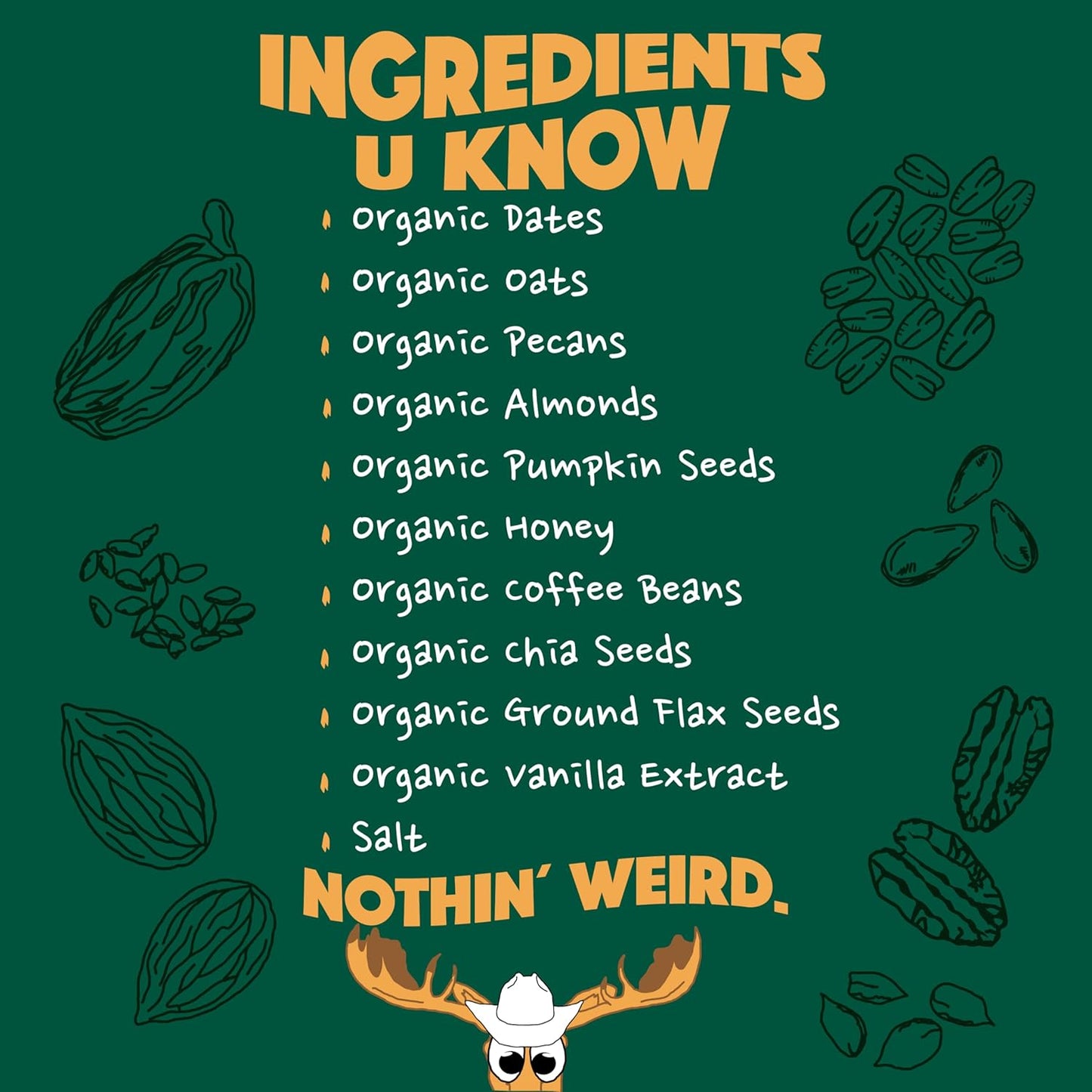 BAR-U-EAT Gluten-Free, Organic, Soft & Chewy Energy Bar. Whole Food Ingredients | Compostable Packaging | No Artificial Sugar | Healthy Snacks (Coffee Pecan 12 Pack)