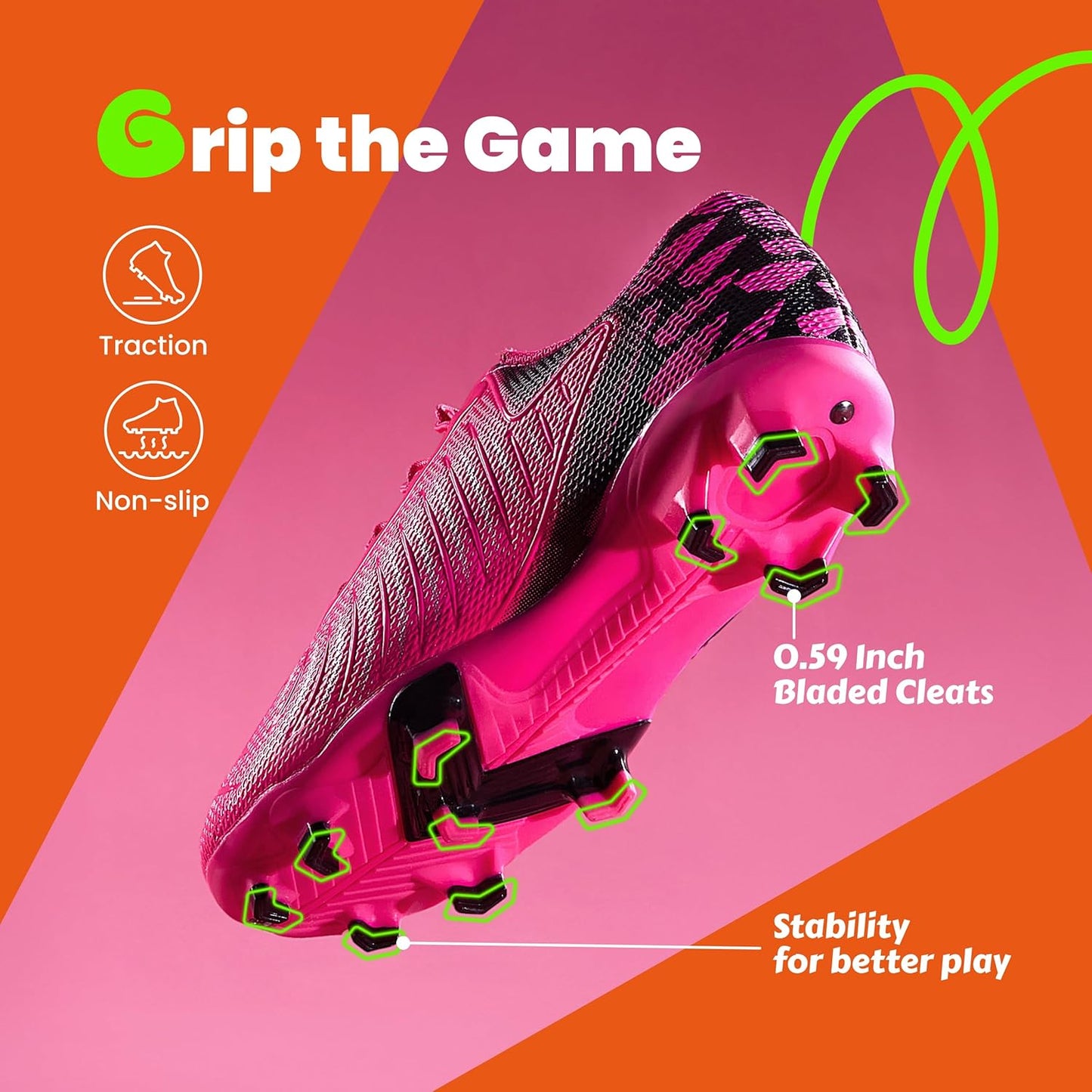 PATPAT Kids Soccer Cleats – Outdoor Firm Ground and Turf Football Training Shoes for Little Big Boys and Girls, Sizes 10-6