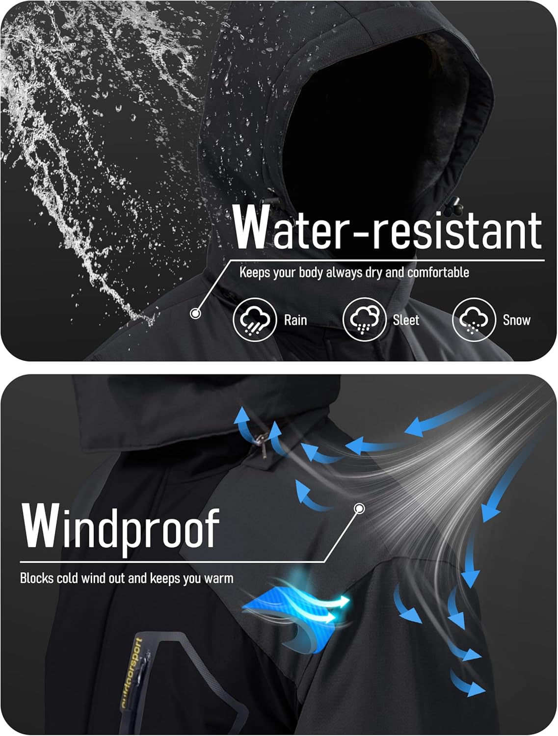 MAGCOMSEN Men's Winter Coats Water Resistant Ski Snow Jacket Warm Fleece Jacket Parka Raincoats With Multi-Pockets