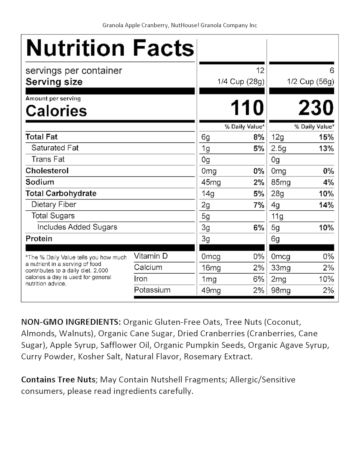 NutHouse! Granola Company - Premium Apple-Cranberry Granola | Certified Gluten-Free, Non-GMO, Kosher | Vegan, Soy-Free | 12 oz. Bag (6-Pack)