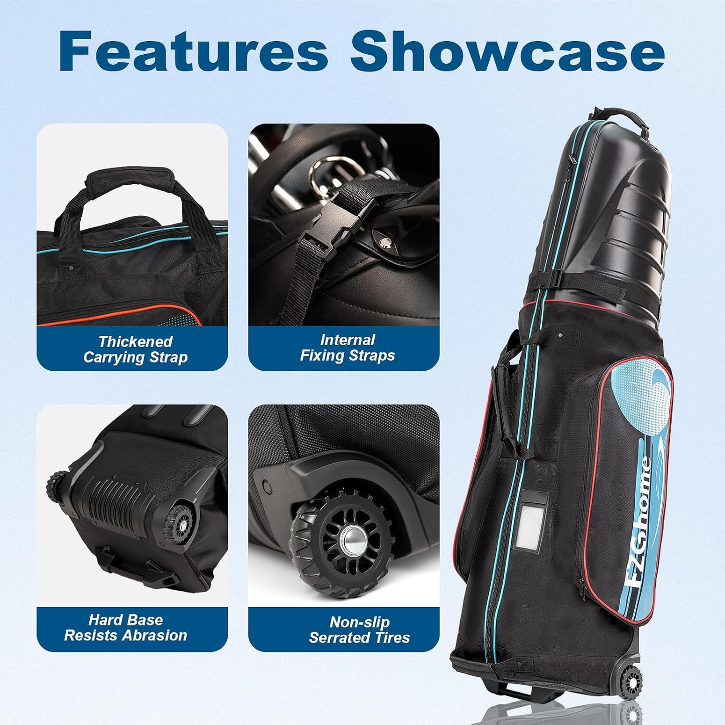 Golf Travel Bags for Airlines with Hard Case Top & Wheels, Hard Shell Top Protect Golf Club, 1680D Heavy Duty Oxford, Wide-Mouth Effortless Packing, Lightweight, MidnightFjord