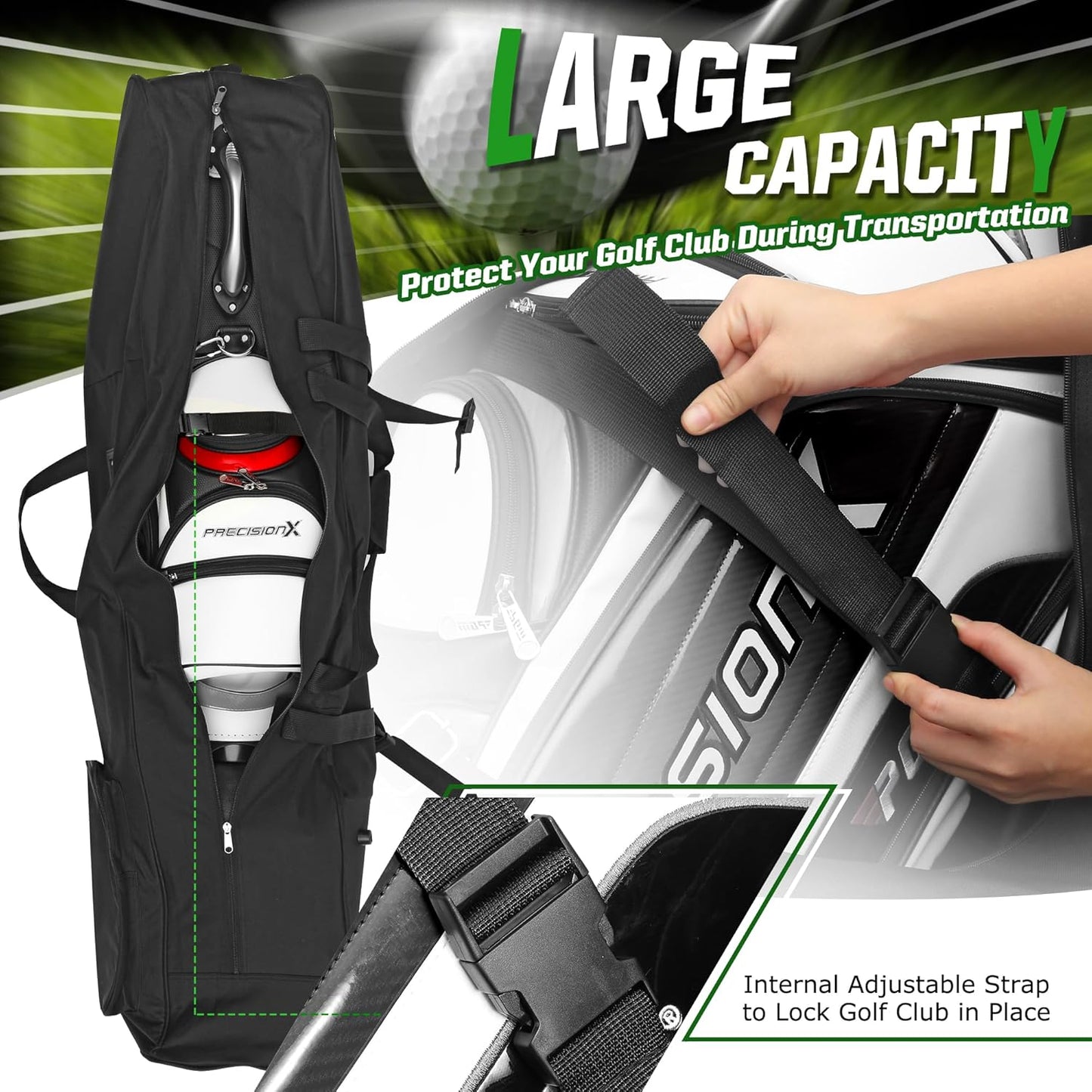 Golf Travel Bags for Airlines with Adjustable Support Rod and Detachable Shoulder Straps, Soft Foldable Golf Club Travel Covers, 900D Heavy Duty Oxford