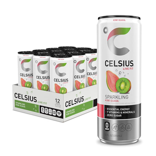 CELSIUS Sparkling Kiwi Guava, Functional Essential Energy Drink 12 Fl Oz (Pack of 12)