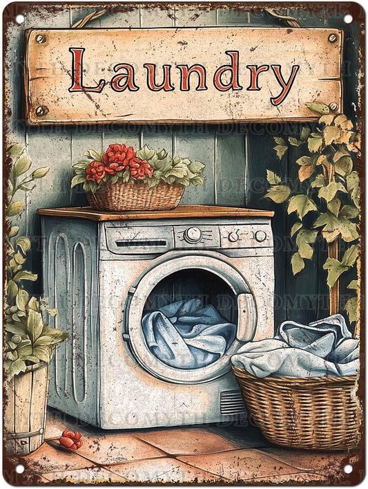Vintage Laundry Room Tin Sign Retro Metal Poster Funny Laundry Wall Art Cafe Toilet Farm Room Garden Plaque Outdoor Farmhouse Decor Bathroom Restroom 12 * 16inch