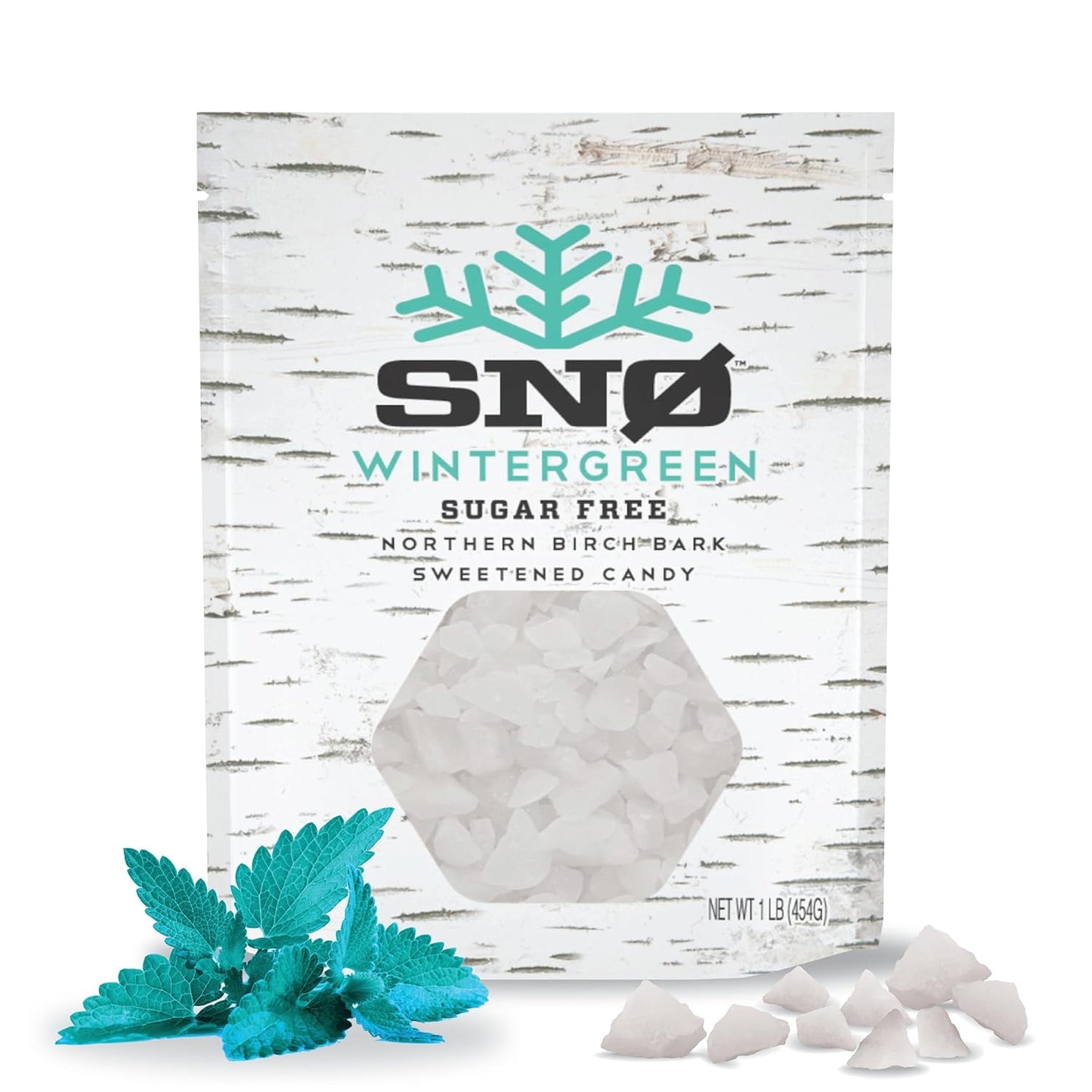 Wintergreen Xylitol Candy Chips - SNØ 1LB Bag - Handcrafted w/ONLY 2 Ingredients | Diabetic-friendly, Non-GMO, Vegan, Keto, GF & Kosher | Purest sugar-free candy in the world!