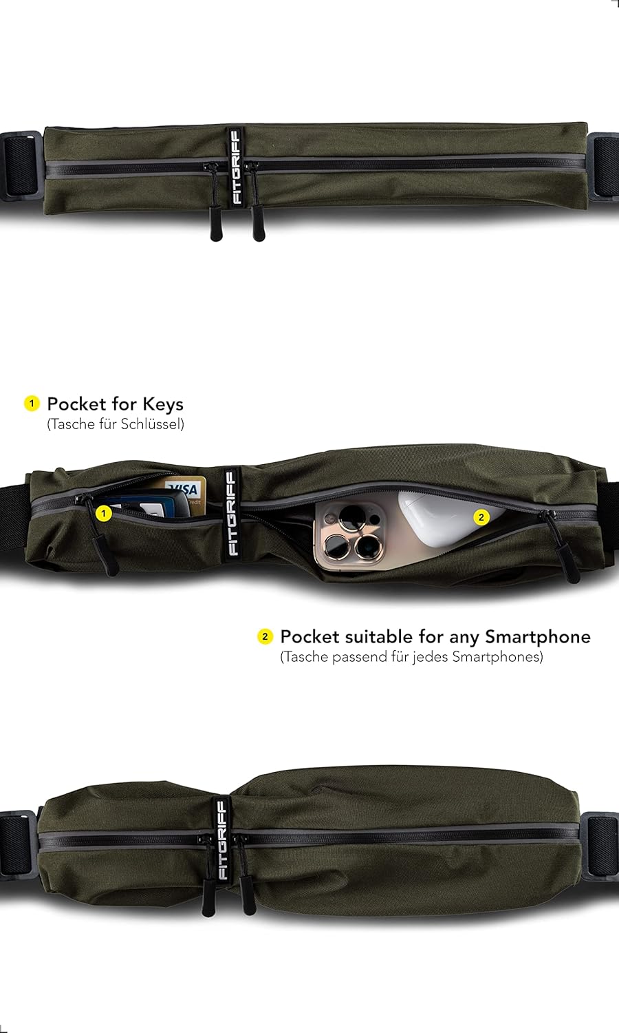 Fitgriff® Running Belt for Men & Women - Secure Jogging Pouch for Phone, Keys & Essentials - For All Cell Phones