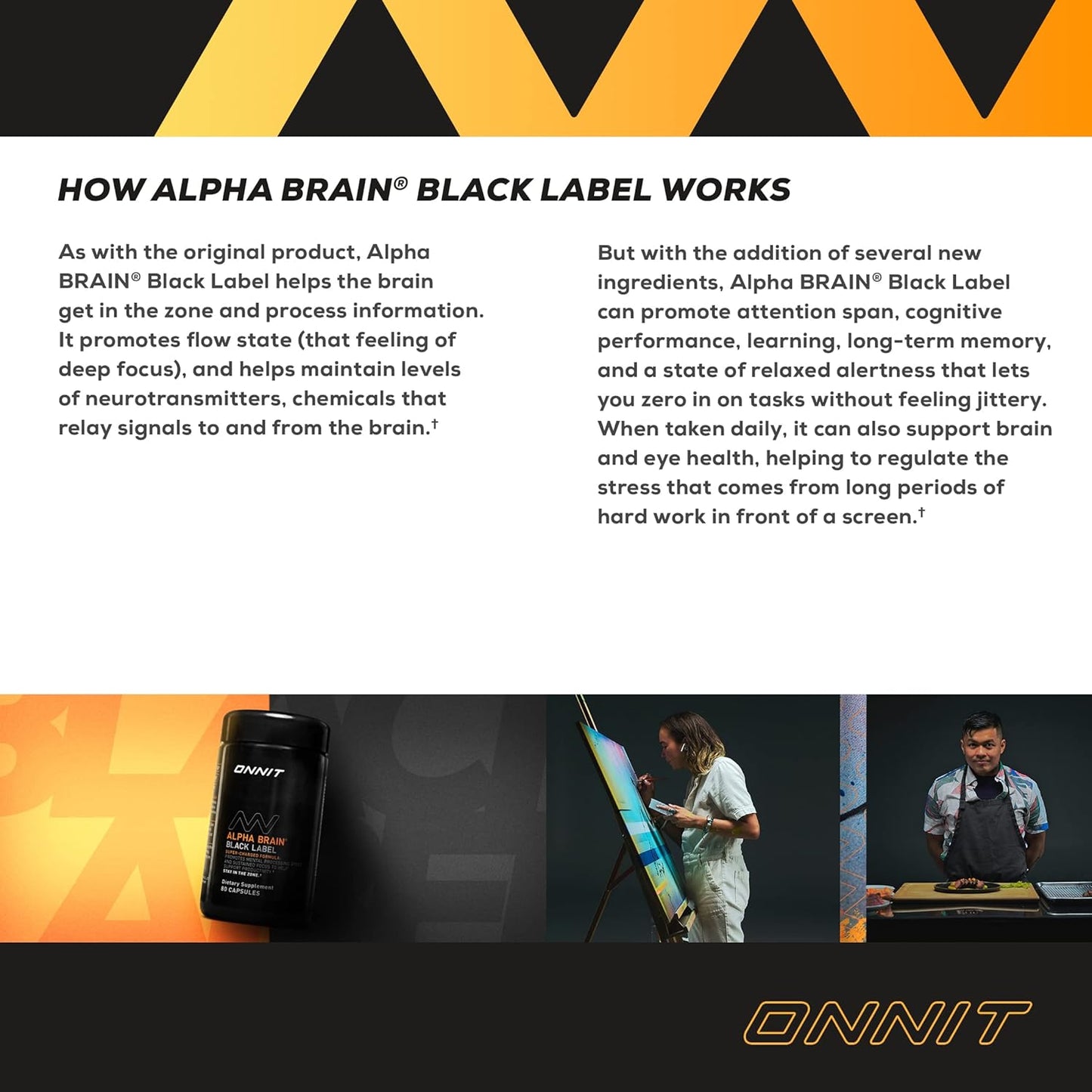 ONNIT Alpha Brain Black Label Capsule (80ct) Premium Citicoline Brain Supplement - Focus, Concentration & Memory - Lion's Mane, Hericium Erinaceus, L Theanine & Mucuna Pruriens