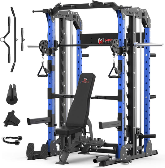 Smith Machine Home Gym with Aluminum Pulley Set- 2000lbs Capacity All-in-One Power Rack with Cable Crossover, Pull-Up Bar & Dip Station, Includes 18 Attachments, P107 Anvil