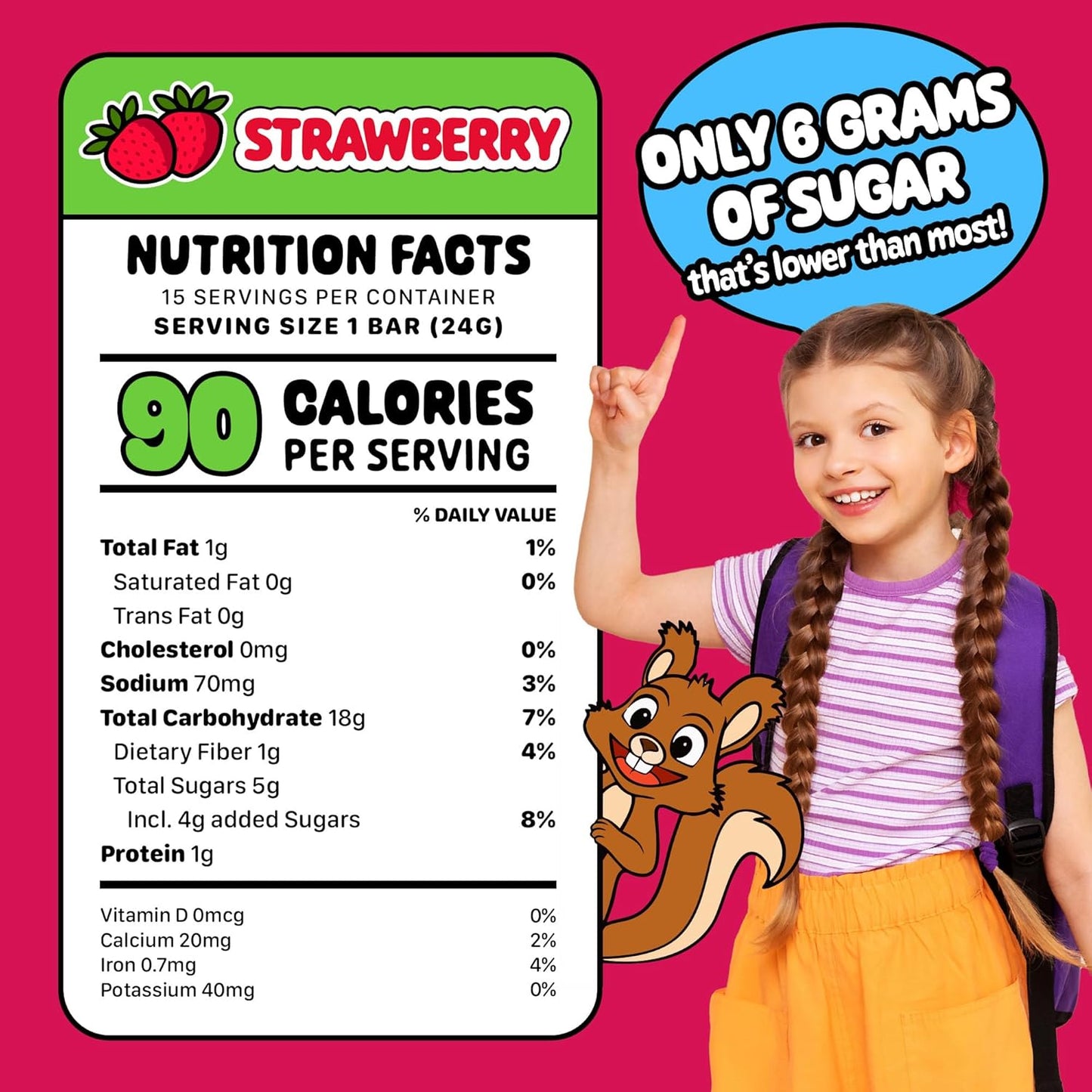 Snakkidz Organic Chewy Granola Bar, Allergen Free, Made with Avocado Oil, Low Sugar (15 Bars, Strawberry)