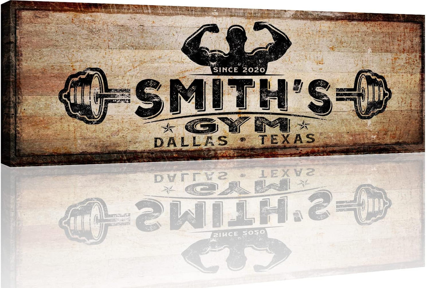 TAILORED CANVASES Personalized Gym Sign Wall Art Decor - Motivational Canvas s for Home Gym, Workout Room, Garage, Fitness Center - Workout Inspirational Posters - Gym Name on Rustic Copper, 48x16in