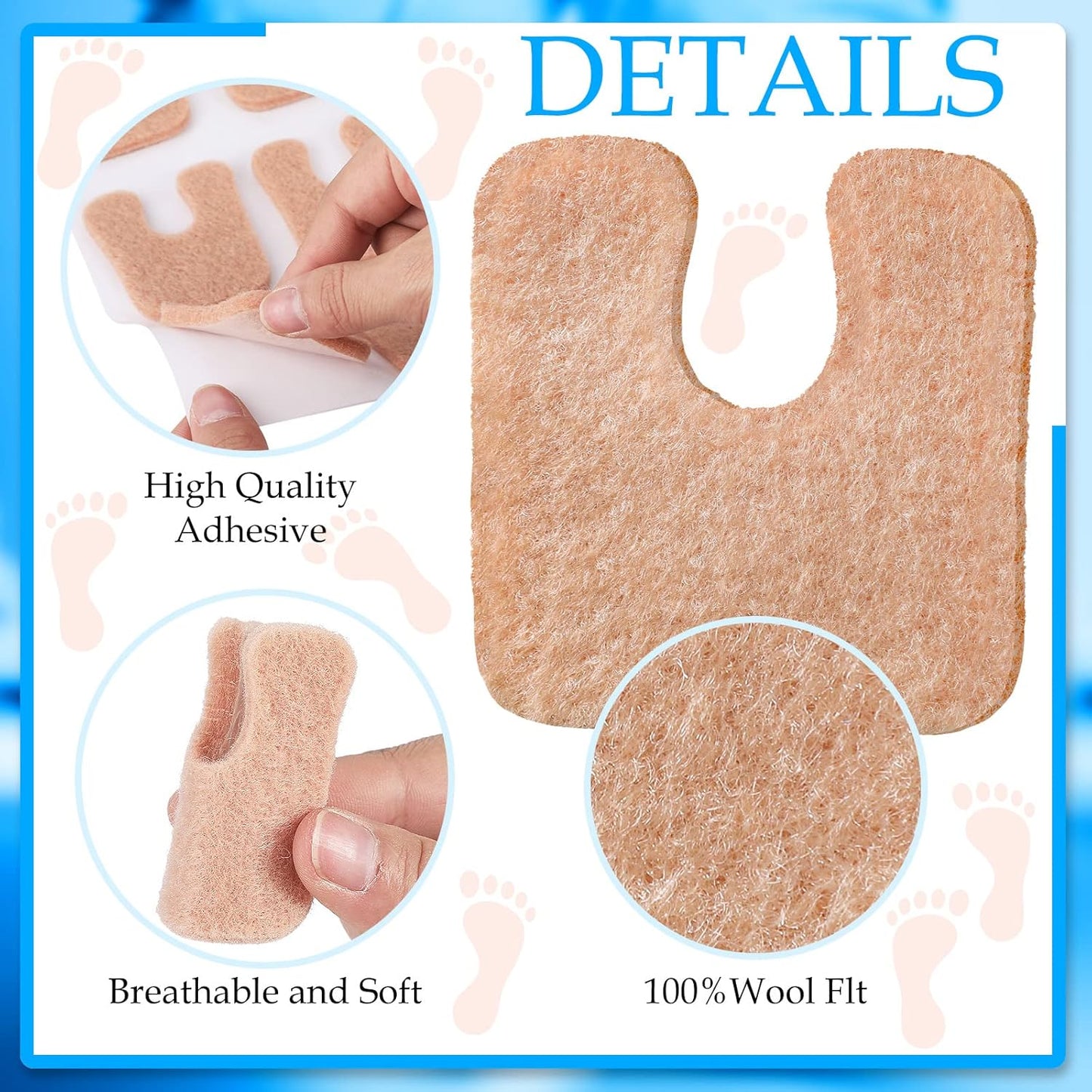 Boao 120 Pcs Callus Pads 1/4" Thick U Shaped Metatarsal Corn Pads Felt Callus Cushions Adhesive Corn Protectors for Men Women Feet Toes Pain Relief Blister Prevention