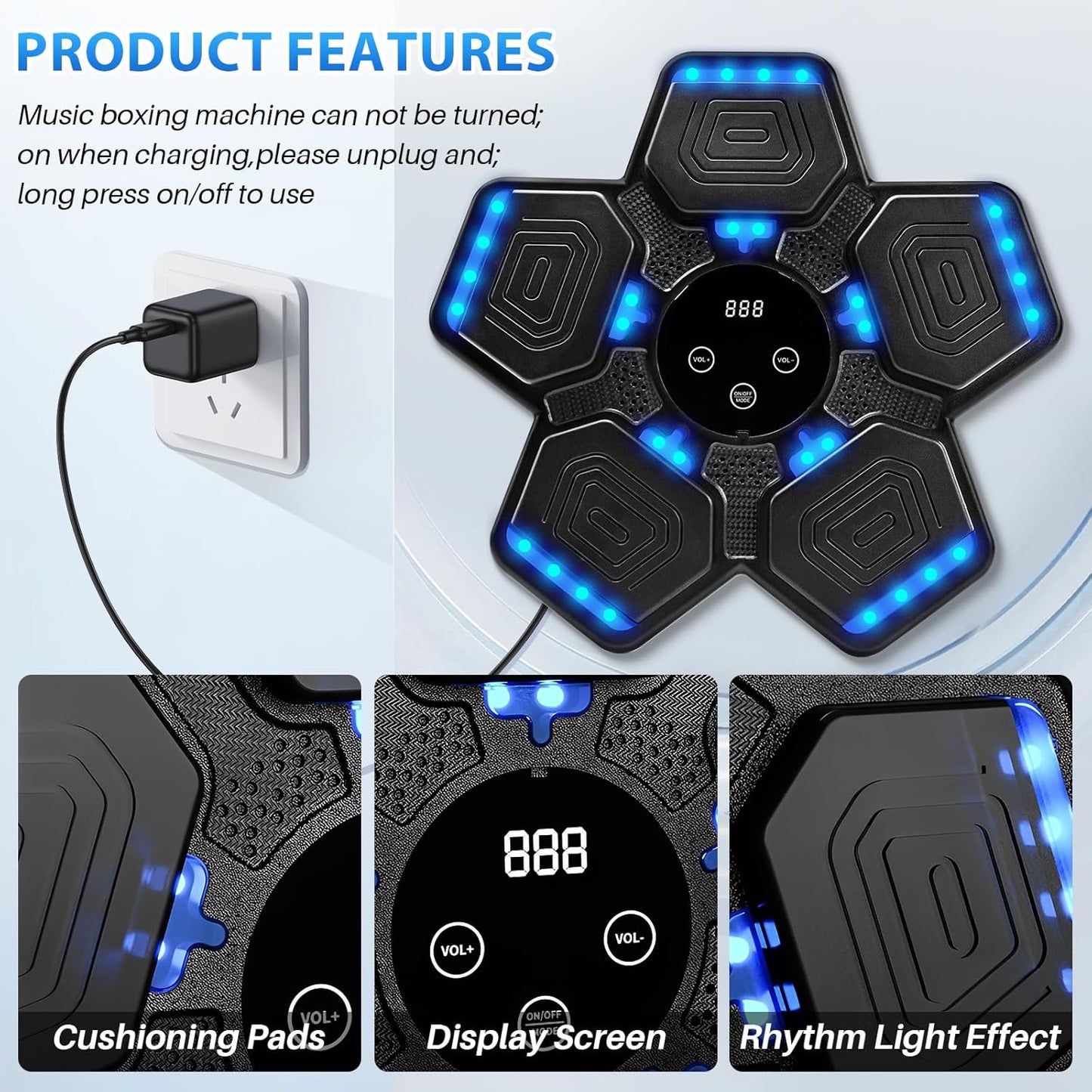 Music Boxing Machine, Bluetooth Music Punching Machine with Gloves, Electronic LED Boxing Training Equipment Wall Mounted, 9 Modes & 9 Speeds, Boxing Target for Home, Office, Gym