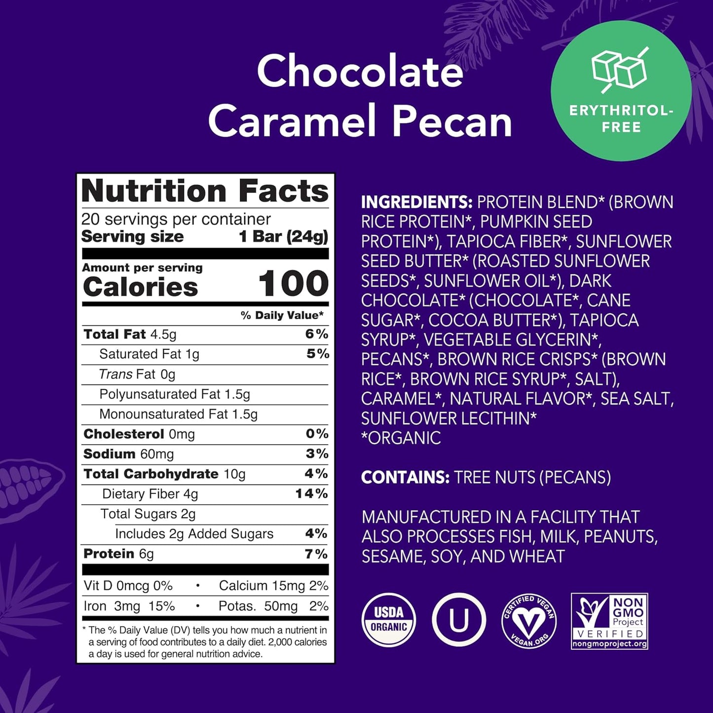 ALOHA Organic Plant Based Protein Bar MINIS |Caramel Chocolate Pecan | 20 Count, 24g Bars | Vegan, Low Sugar, Gluten Free, Low Carb, Non-GMO, Stevia Free, Soy Free, No Sugar Alcohols