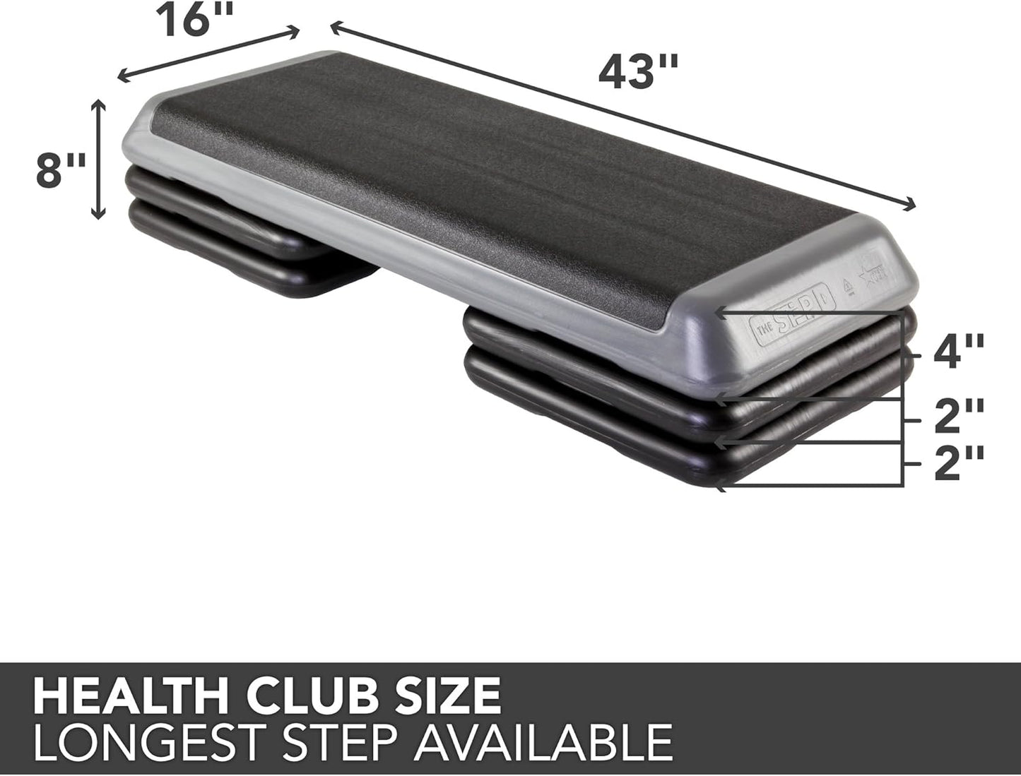 The Original STEP Exercise Step Platform, Health Club Size Stepper for Exercise at Home with 4 Stackable Risers for Height Adjustments