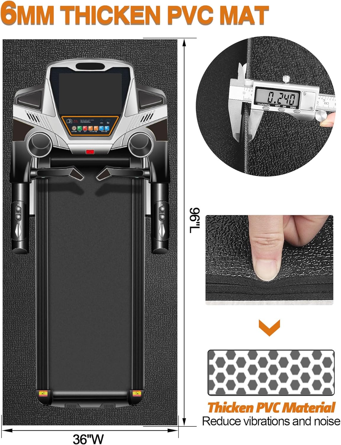 Treadmill Mat, 5'x2.5'/5.6'x2'/6.5'x3'/8'x3',6mm Thickness Exercise Equipment Mat for Carpet Hardwood Floors, Compatible with Walking Pad,Spin Bike,Elliptical Trainer,Rowing Machine