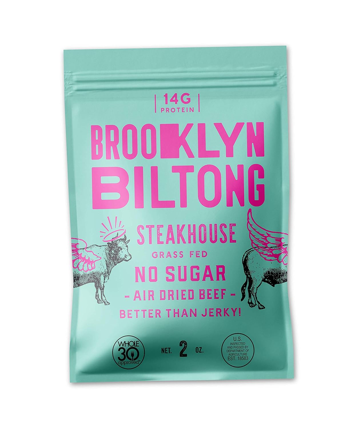 Brooklyn Biltong - Air Dried Grass Fed Beef Snack, South African Beef Jerky - Whole30 Approved, Paleo, Keto, Gluten Free, Sugar Free, Made in USA - 2 oz (Steakhouse)