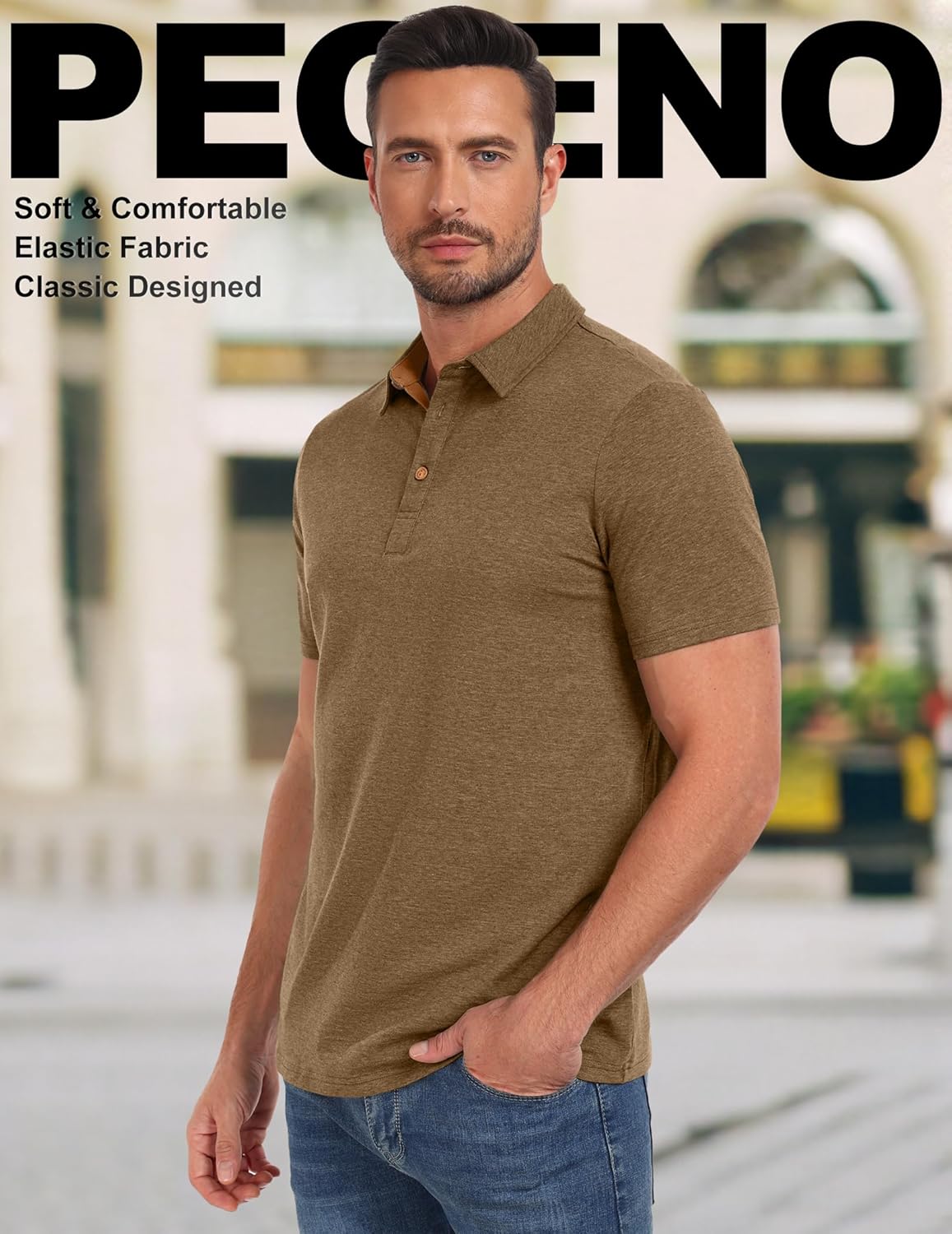 PEGENO Mens Polo Shirts Short Sleeve Casual Cotton Golf Shirts Performance Polo Shirts for Men