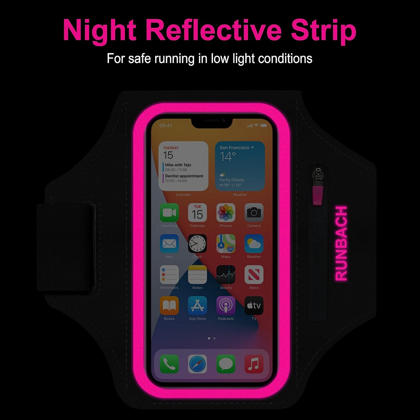 Armband for iPhone 16 Pro Max/16 Plus/15 Pro Max/15 Plus/14 Pro Max/13,12,11,Pro Max/Plus Models,Sport Armband with Zipper Slot for Airpods and Keys (Pink)