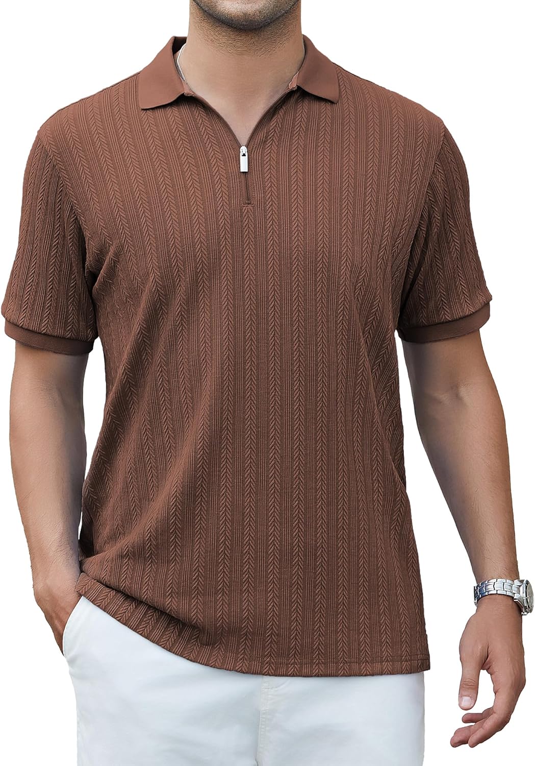 Esabel.C Golf Shirts for Men Dry Fit Performance Short Sleeve Print Moisture Wicking Collared Shirt